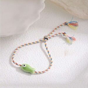 Colorful Braided Bracelet with Green Fish Charm S965